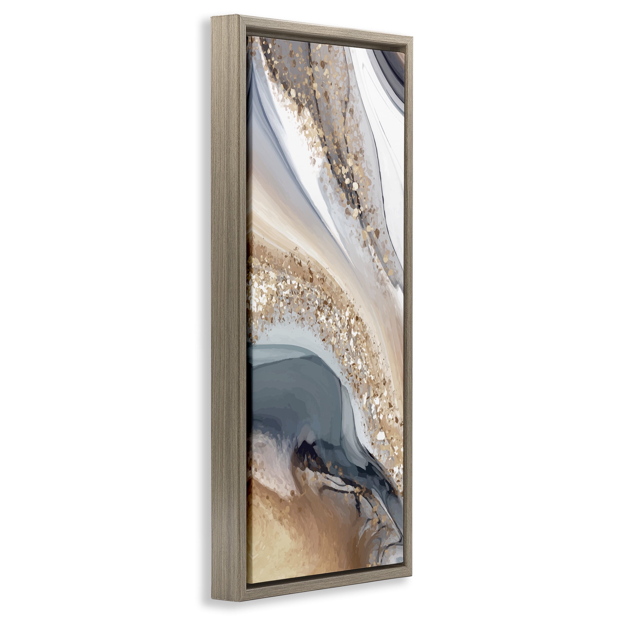 Stupell Industries Glam & Grey Waves Abstract Painting Brown Floater Framed Canvas Art Print Wall Art, 11 x 25