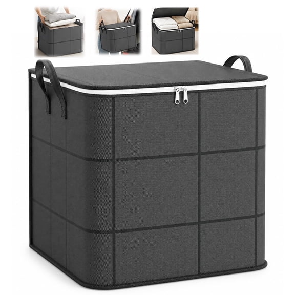 Spacious Zippered Moving Storage Bin, Large Capacity Fabric Organizer Bag for Quilts, Bedding & Sweaters, Heavy Duty Extra Large Storage Totes with Handles for Closet & Moving