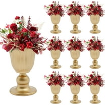 Gold Compote Vase for Wedding Centerpieces - 10 Pcs Metal Trumpet Vase, 4.72 Inch Pedestal Vase Flower Holder, Vintage Style Compote Bowl Vase for Anniversary Ceremony, Home Decor