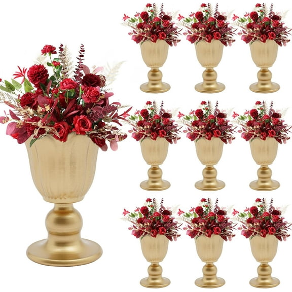 Gold Compote Vase for Wedding Centerpieces - 10 Pcs Metal Trumpet Vase, 4.72 Inch Pedestal Vase Flower Holder, Vintage Style Compote Bowl Vase for Anniversary Ceremony, Home Decor