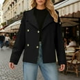 thumbnail image 2 of UJNDER Trench Coat Women Plus Size Short Double Jacket with Stand Collar Casual Fall Work Outerwear Black L, 2 of 6