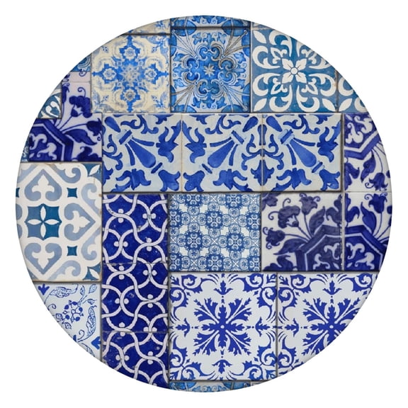 Floral Bohemian Round Table Cover Stretch Fit, 52-56 Inch Elastic Edge Cloth for Kitchen and Party Decor