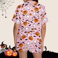 thumbnail image 4 of siminsem Womens Plus Size Halloween Sleepwear Set Cute Pumpkin Bat Printed Short Sleeve Button Down Sleep Top with Matching Soft Shorts Relaxed Fit Loungewear Two Piece Pjs, Pink,XL, 4 of 8