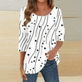 thumbnail image 2 of Crunowin Womens Tops 3/4 Sleeve, Round Neck Casual Tunic Tops Graphic Print Tees Blouses Dressy T-Shirts Pleated Shirts White 2XL, 2 of 5