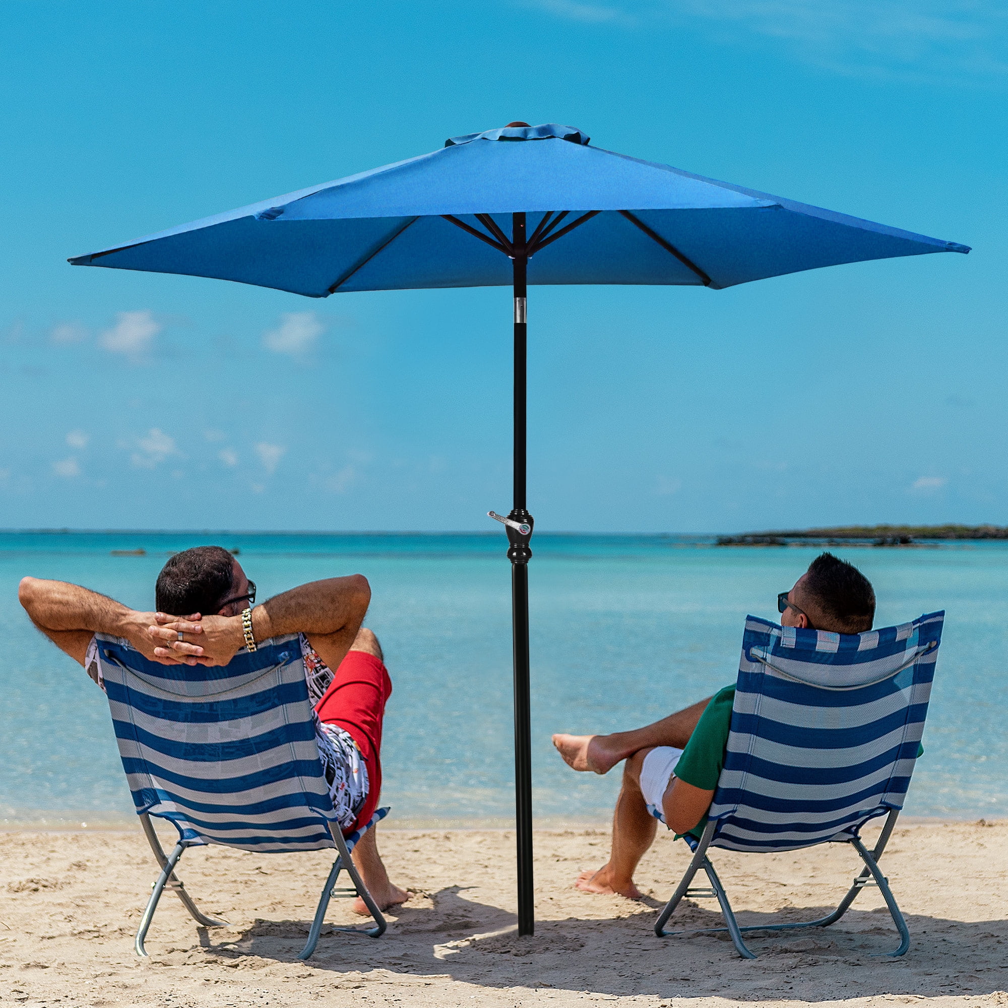 FlexWave 9FT Outdoor Market Patio Umbrella, UV-Resistant Sunshade，with Push Button Tilt & Crank, for Garden, Deck, Poolside