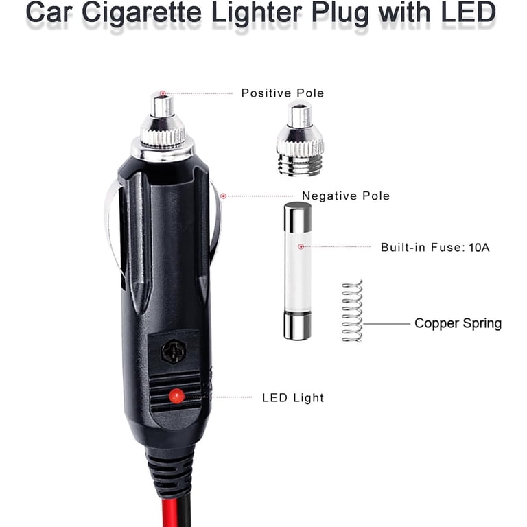 Cigarette Lighter Male Plug CB Radio Power Cord 12V Fused Replacement 12V Plug Connector Male Cigarette Lighter Plug 12V Cigar Plugs 16awg Extension