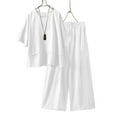 thumbnail image 2 of Caywon Women Summer Loose Linen Blend 3 Quarter Sleeve Top and Pants Solid Color Set Casual Outwear Comfort White XXXXXL, 2 of 5