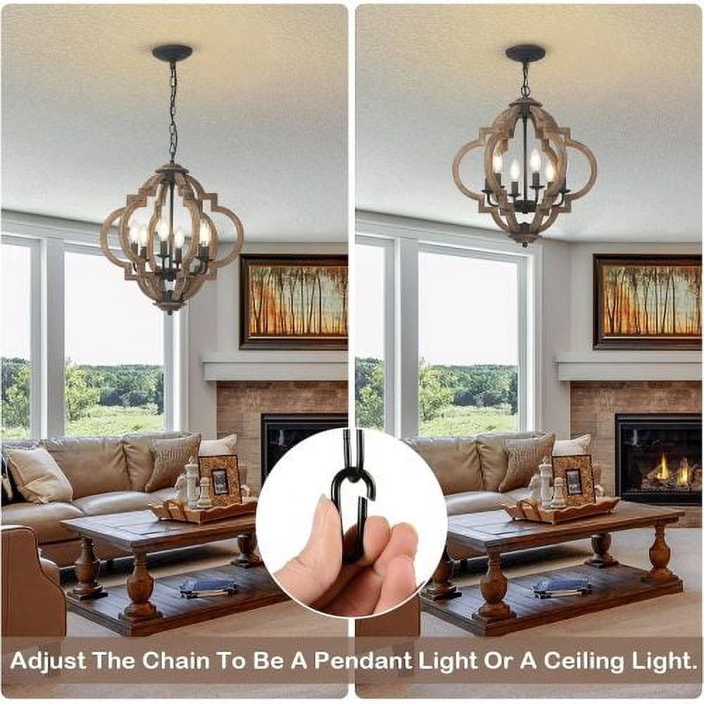 ACE-LIGHTS,18.7" Farmhouse Height Adjustable 6-Light Boho Chandeliers Dining Room Light Fixture(Bulbs Not Included),Hanging Pendant Lights for Dining Room,Living Room,Bedrooms,Kitchen,Entryway(Wood)