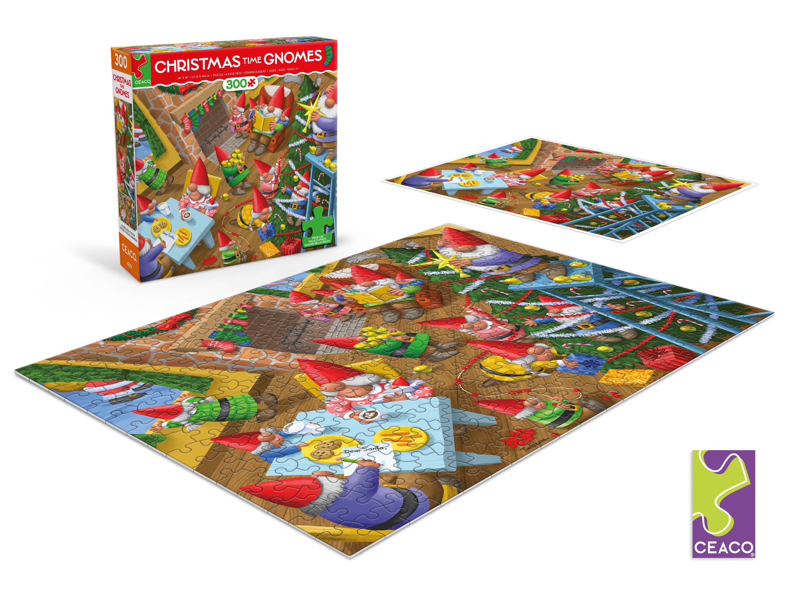 Ceaco 300-Piece Holiday Christmas Time Gnomes Interlocking Jigsaw Puzzle