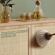 Brafabhome Boho Rattan Sideboard Storage Cabinet, 4 Doors Modern Buffet Cabinet with Storage Shelf for Living Room, Dining Room, Entryway, Kitchen | Beige