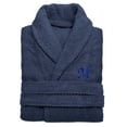 thumbnail image 3 of Authentic Hotel and Spa  Midnight Blue with Royal Blue Monogrammed Herringbone Weave Turkish Cotton Unisex Bath Robe Z L/XL, 3 of 5