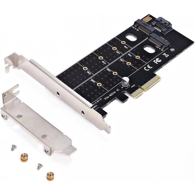 Dual M.2 PCIe Adapter, M2 SSD NVME (m Key) or SATA (b Key) 22110 2280 2260 2242 2230 to PCI-e 3.0 x 4 Host Controller Expansion Card with Low Profile Bracket for Desktop PCI Express Slot,4 Pcs