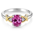 thumbnail image 4 of Gem Stone King 1.73 Cttw 2 Tone 10K Yellow Gold and 925 Sterling Silver Pink Created Sapphire and White Lab Grown Diamond Engagement Ring for Women | Oval 8X6MM | Available in Size 5,6,7,8,9, 4 of 7