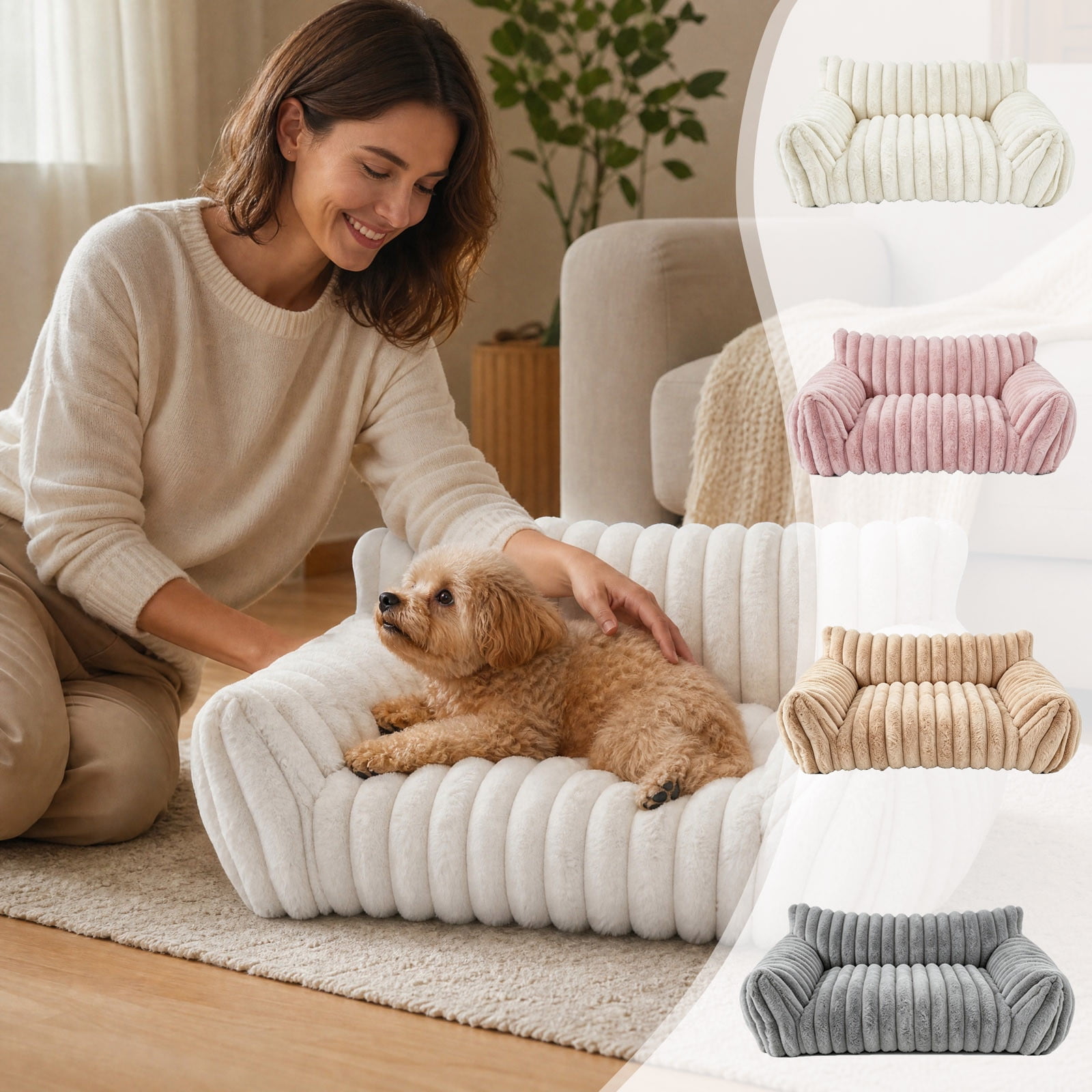 EBCUE Removable‑Zipper Cover Pet Sofa Bed 4‑Piece Surround Support Cushion Non‑Slip All‑Season Cozy Sleeping Nest for Small‑Medium Pets