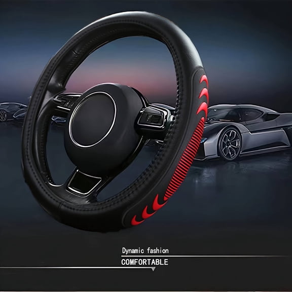 Design Cover Two Color 1 Pack Leather Steering Wheel Cover for 15.5-16 Inch Wheels, Anti-Slip ...