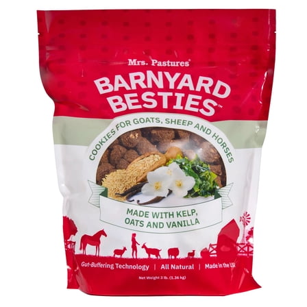 Mrs. Pastures Barnyard Besties - Cookies and Treats for Goats, Sheep and Horses - Premium Treats - Made with Kelp, Oats & Vanilla - Preservative Free - All Natural - Made in USA - (3lbs)