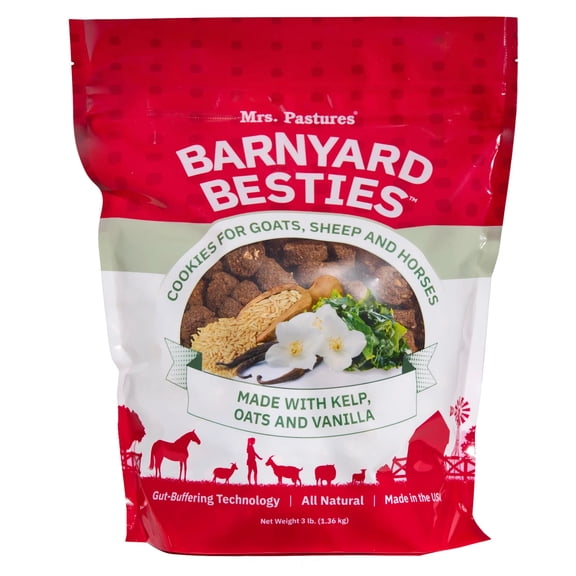 Mrs. Pastures Barnyard Besties - Cookies and Treats for Goats, Sheep and Horses - Premium Treats - Made with Kelp, Oats & Vanilla - Preservative Free - All Natural - Made in USA - (3lbs)
