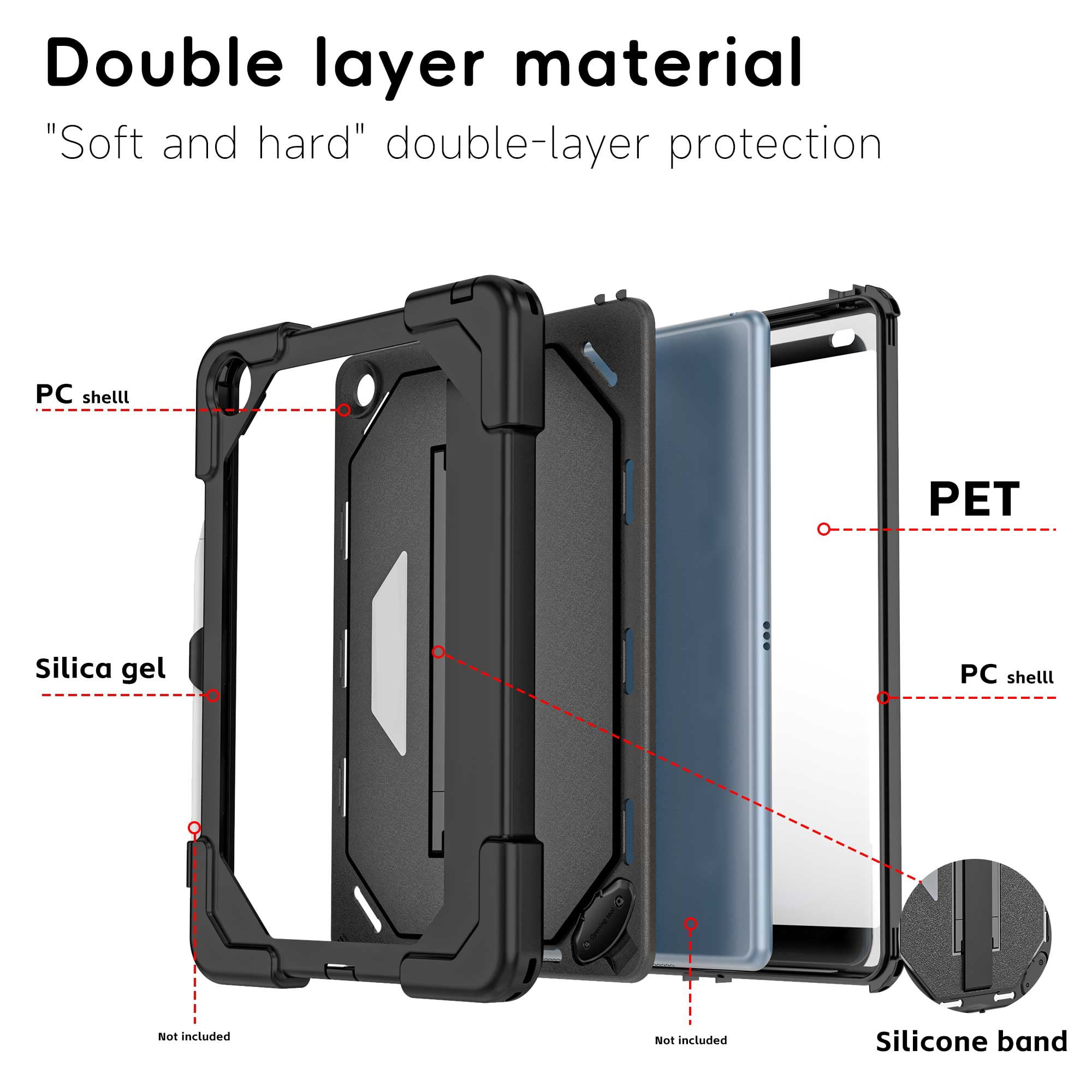 Dteck Full Body Protective Case for iPad 9th 8th 7th Generation,Shockproof TPU+PC Case Built-in Screen Protector Kickstand Hand Strap Cover with Pencil Holder for iPad 10.2" 2021/2020/2019,Black
