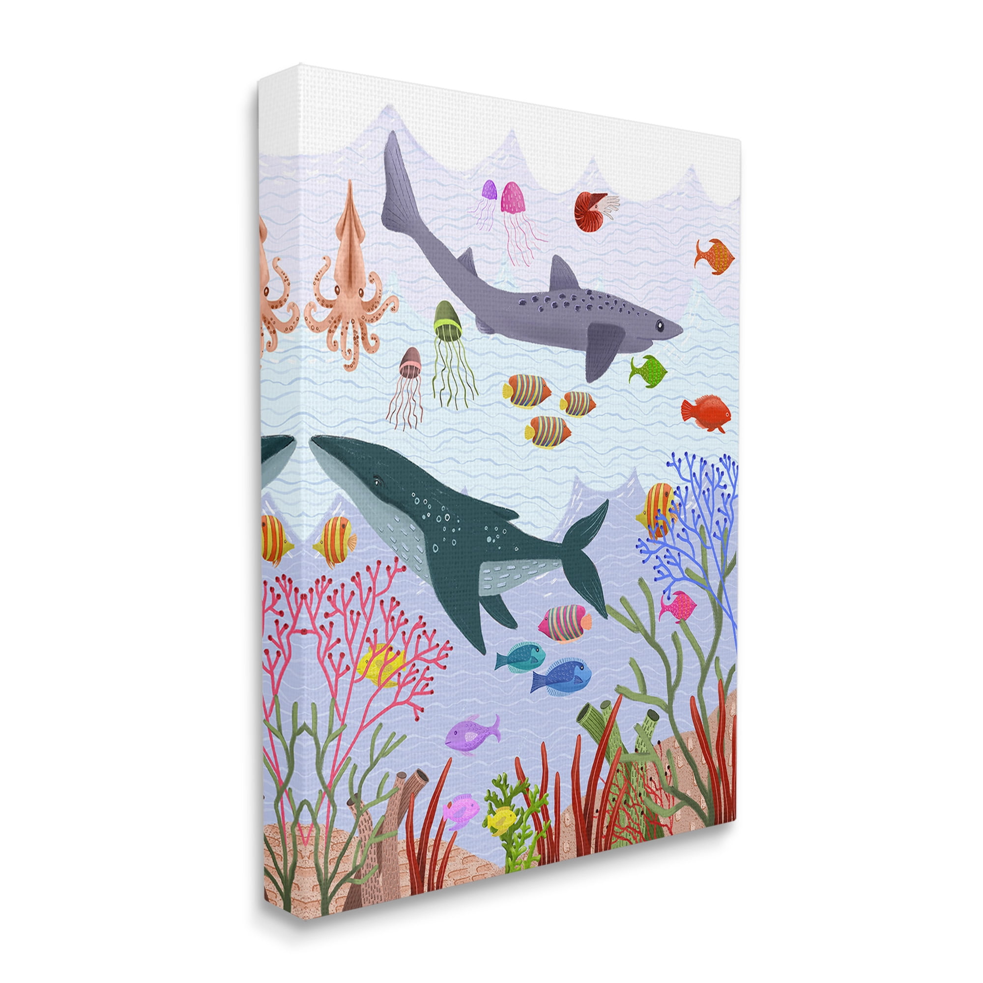 Stupell Industries Underwater Sea Animals Animals & Insects Painting Gallery Wrapped Canvas Art Print Wall Art, 16 x 20