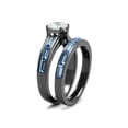 thumbnail image 4 of 2.85Ct Clear and Sea Blue Cz Gray Stainless Steel Wedding Ring Set Women's Size 8, 4 of 6