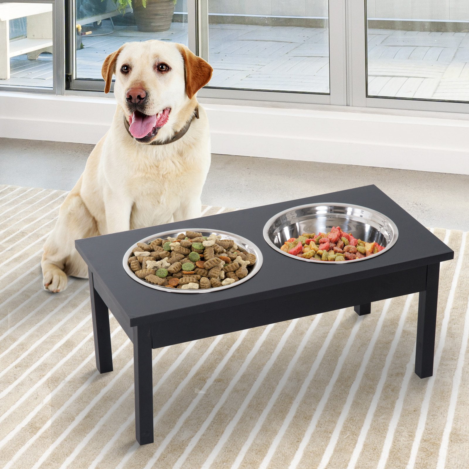 23” Wooden Heavy Duty Dog Food Bowls Black