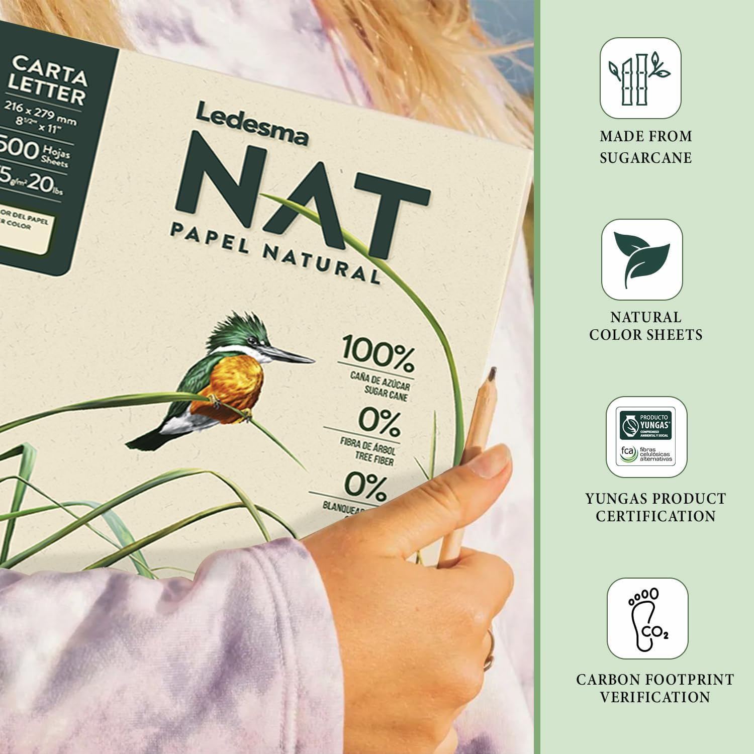 Ledesma NAT, Letter Size (8.5"x11") Natural Sugarcane Pulp Printer Paper, For All Office And Photocopy Printers, Designs, Crafts (5 Reams (2500 Sheets))