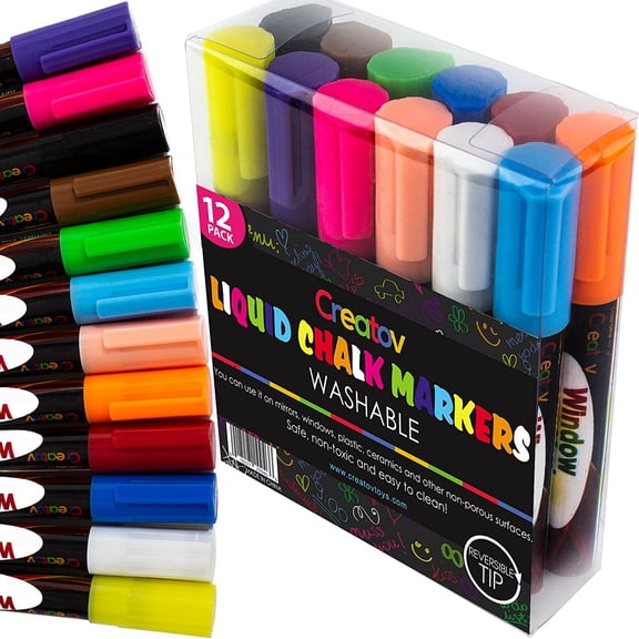 Creatov Chalk Window Markers, Fine, Assorted, 12 Pack