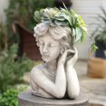 thumbnail image 3 of LuxenHome Gray MgO Lady Head Bust Planter Indoor/Outdoor, 3 of 10
