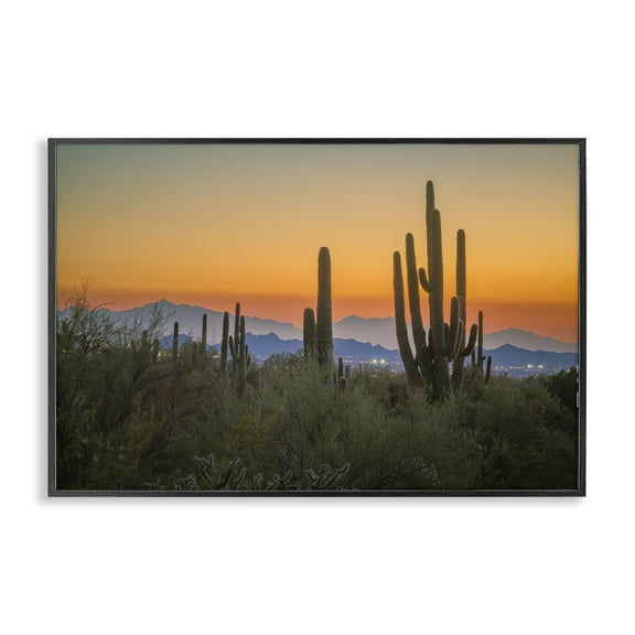 Stupell Industries Looming Cacti Sunset Landscape & Nature Photography Black Framed Art Print Wall Art, 18 x 12
