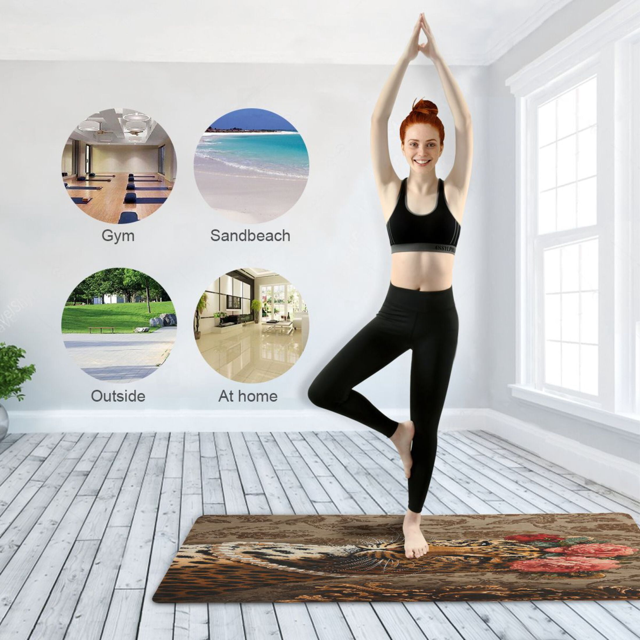 BZSMCE Yoga Mat Women Leopard with Flowers and Pearls Fitness Mat