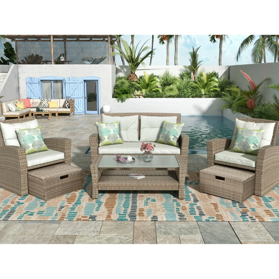 U-style Patio Treasure - 4 Piece All Weather Sectional With , Valued Cushions And Coffee Table Furniture Collection Chic