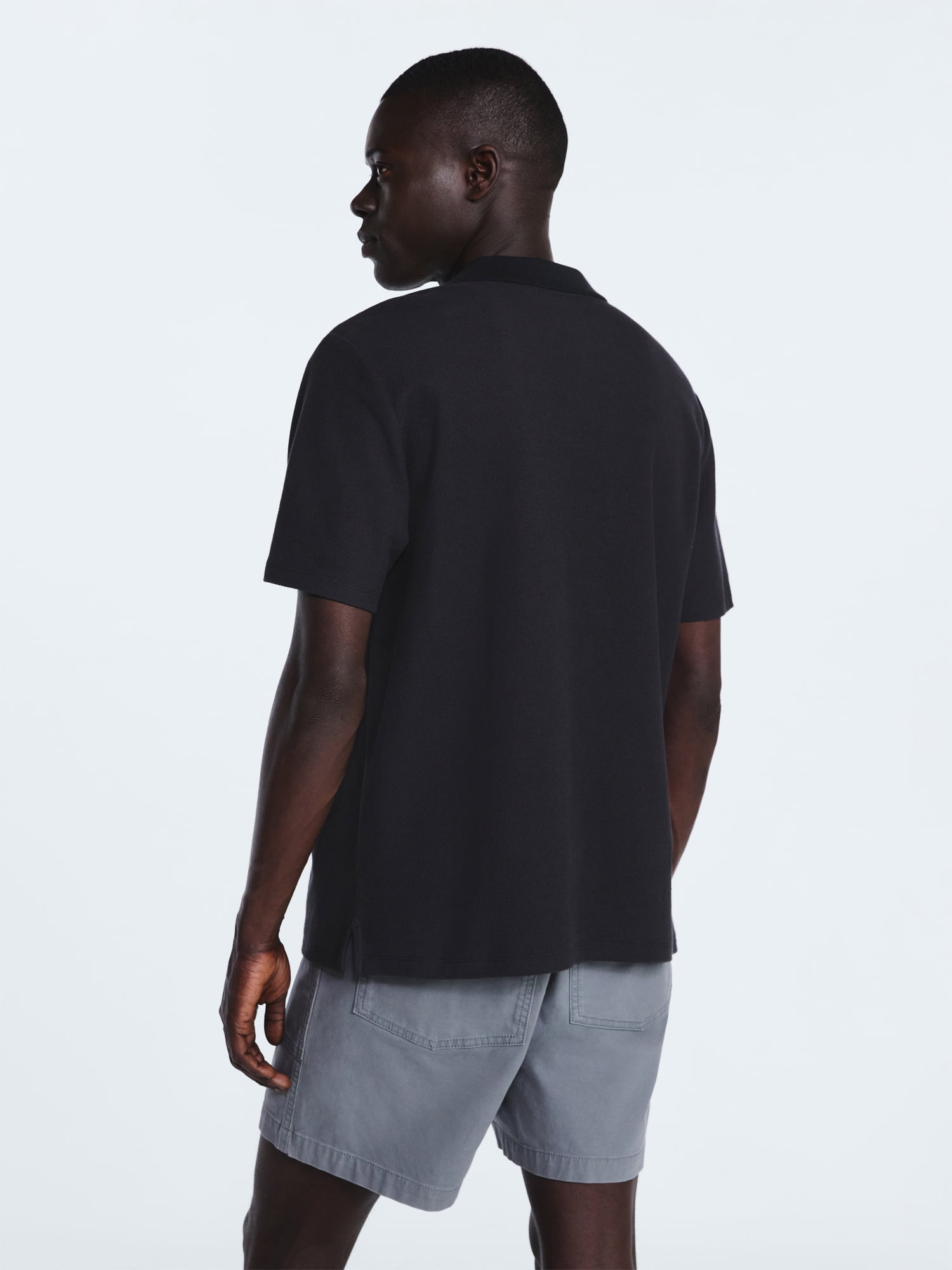 Free Assembly Men's Honeycomb Johnny Collar Cotton Polo Shirt with Short Sleeves, Sizes S-XXXL