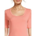 Time and Tru Women's Scoop Neck Tee with Elbow Length Sleeves, 2 Pack