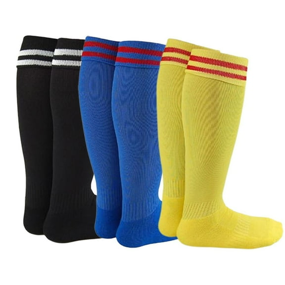 Lian LifeStyle Exceptional Girl's 3 Pair's Knee High Sports Socks for Soccer, Softball, Baseball, and Many Other Sports XL002 Size L, Color Black, Blue, Yellow