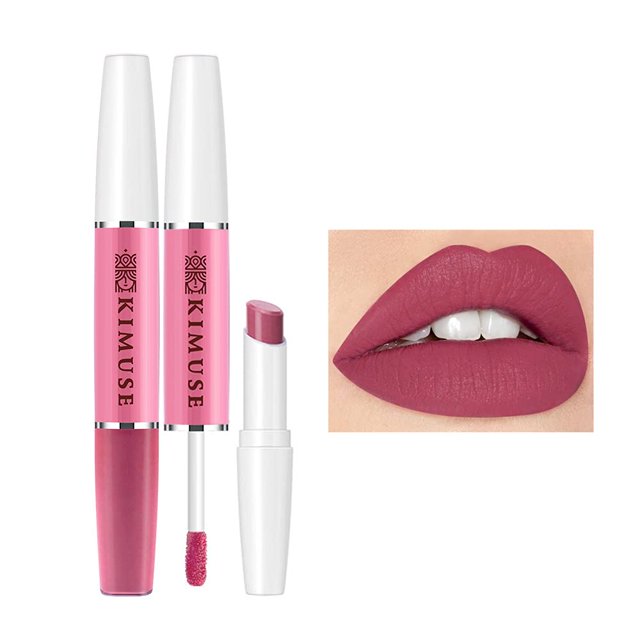Brillant à Lèvres Mat 2 en 1, Gloss Longue Tenue Imperméable en Velours, Brillant à Lèvres Hautement Pigmenté, Ne Colle Pas au Verre et Ne Déteint Pas, Rouge à Lèvres Maquillage pour Femmes et Filles (Couleur:06)