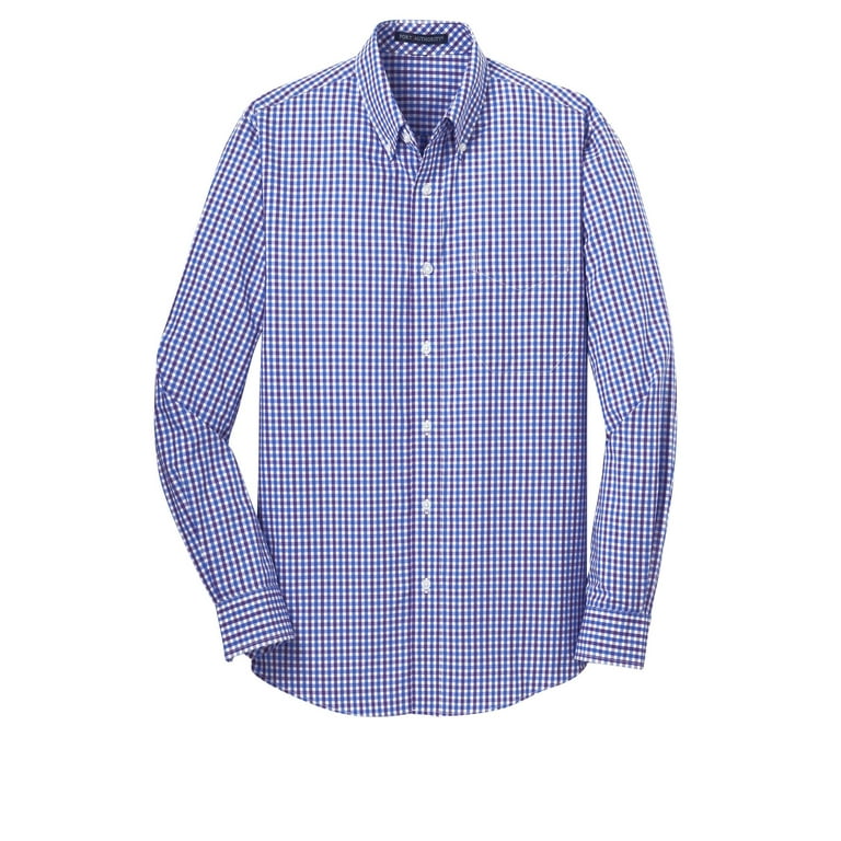 Port Authority Long Sleeve Gingham Easy Care Shirt L Blue Purple