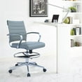 thumbnail image 5 of 2xhome Set of 2 Gray Office Drafting Chair Ribbed Padded Open Mid Back With Wheels And Arms For Home Office Conference Room Tilt Ribbed Adjustable Height Chrome Swivel Work, 5 of 12