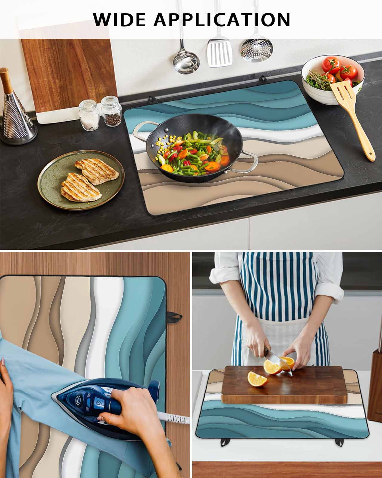 nqOlkjepod Large Induction Cooktop Protector Mat 24"x21", Teal Brown Ombre Stove Top Covers for Electric Stove, Modern Abstract Moire Aesthetics Stove Burner Cover Mats, Glass Top Stove Cover