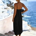 thumbnail image 4 of Summer Dresses for Women Casual Backless Spaghetti Strap V Neck Loose Flowy Beach Vacation Maxi Cotton Linen Dress,Sizes S-2XL, 4 of 6