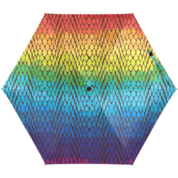 JSTEL Rainbow Snake Skin Print Animal Folding Umbrella for Rain Sun Travel Mini Lightweight Compact Umbrellas