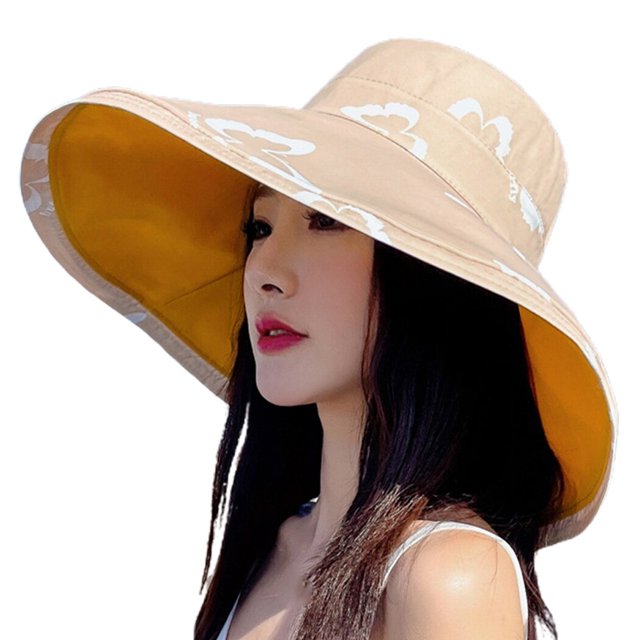 Chapeau de Soleil Papillon Réversible : Chapeau de Plage en Coton à Large Bord pour Femmes