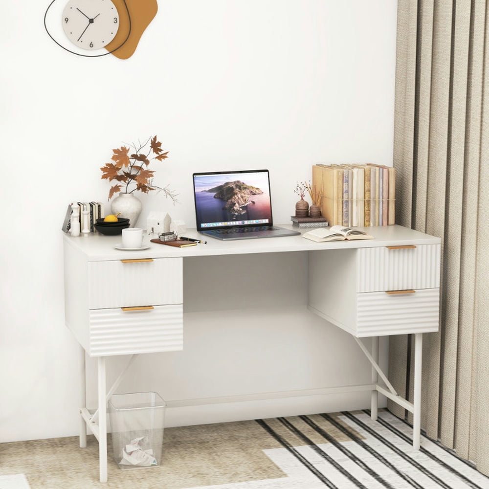 Demi Bonn 48" Computer Desk with 4 Drawers, Small Home Office Desk Study Writing Table, White