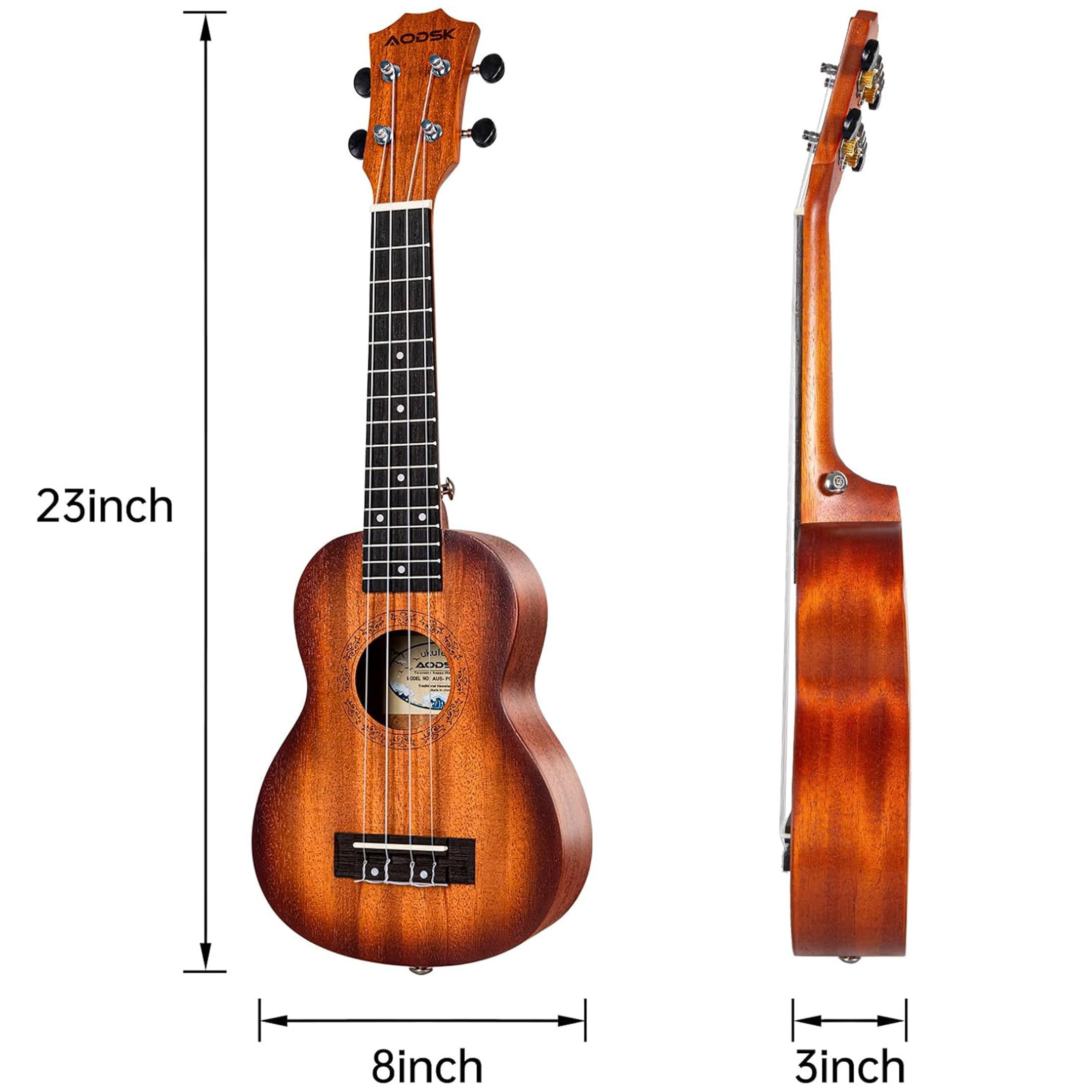 AODSK 23" Concert Ukulele Kit with Gig Bag, Strap, Extra Strings, Picks, Online Lesson, Ukelele Adult Beginner Series AUC-P06