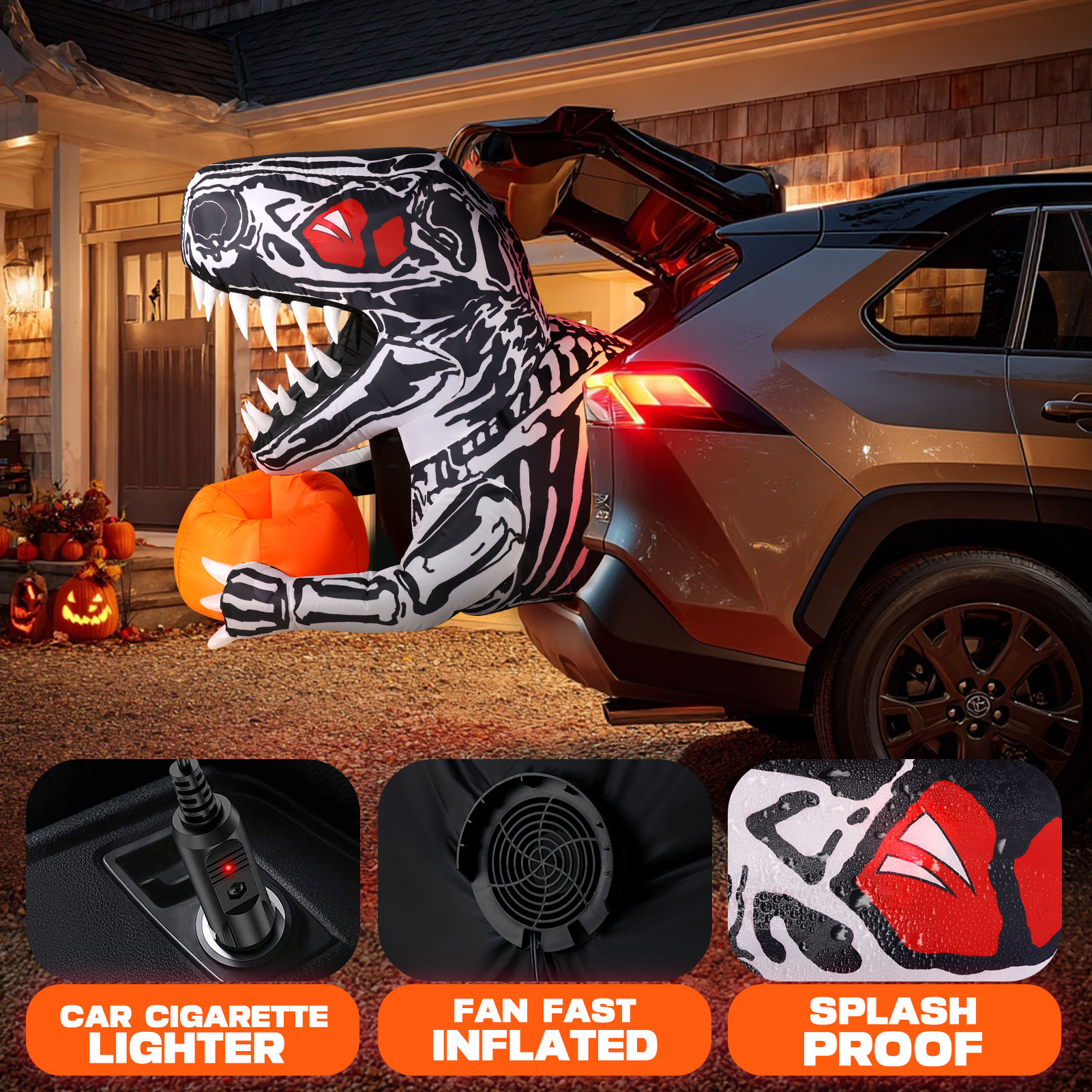 Ayieyill 3.6 Ft Halloween Inflatable Skeleton Dinosaur photo 3
