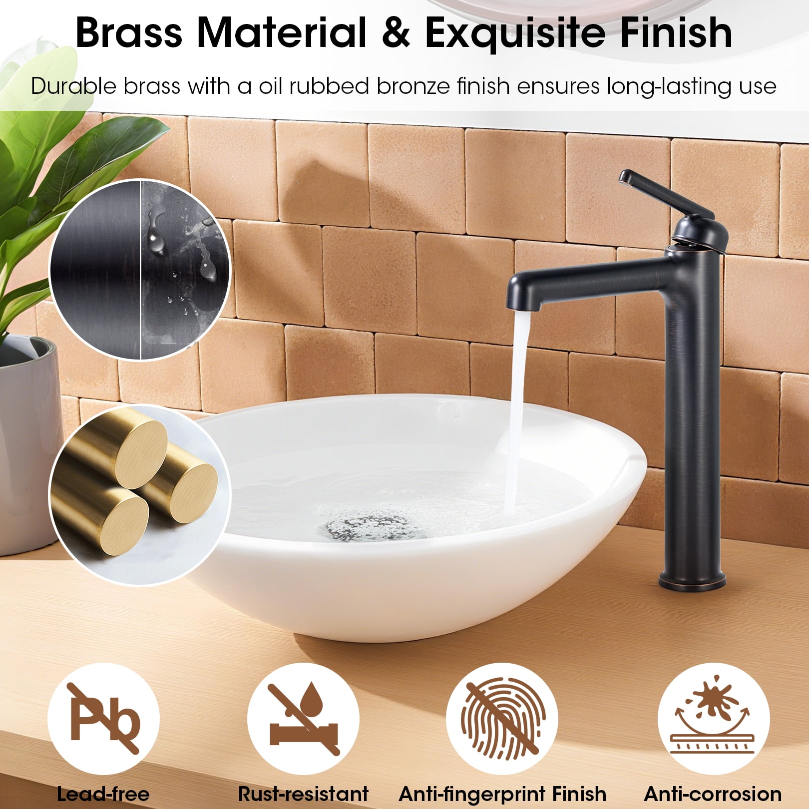 Wowkk Oil Rubbed Bronze Bathroom Faucets 9.84" High Spout Tall Basin Faucet, Single Handle Bathroom Sink Faucet with Pop Up Drain and Faucet Supply Lines