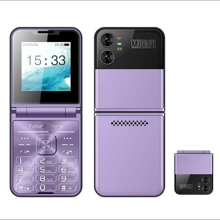 Purple Flip Cellphone Four SIM Card 2G GSM Cellular Network Flashlight Speed Dial Magic Voice Foldable Mobile Phone