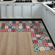 2Pcs Rectangle Nonslip Printing Carpets Floor Mats for Kitchen Bedroom Bedside Euro-mosaic 40*60cm+40*120cm