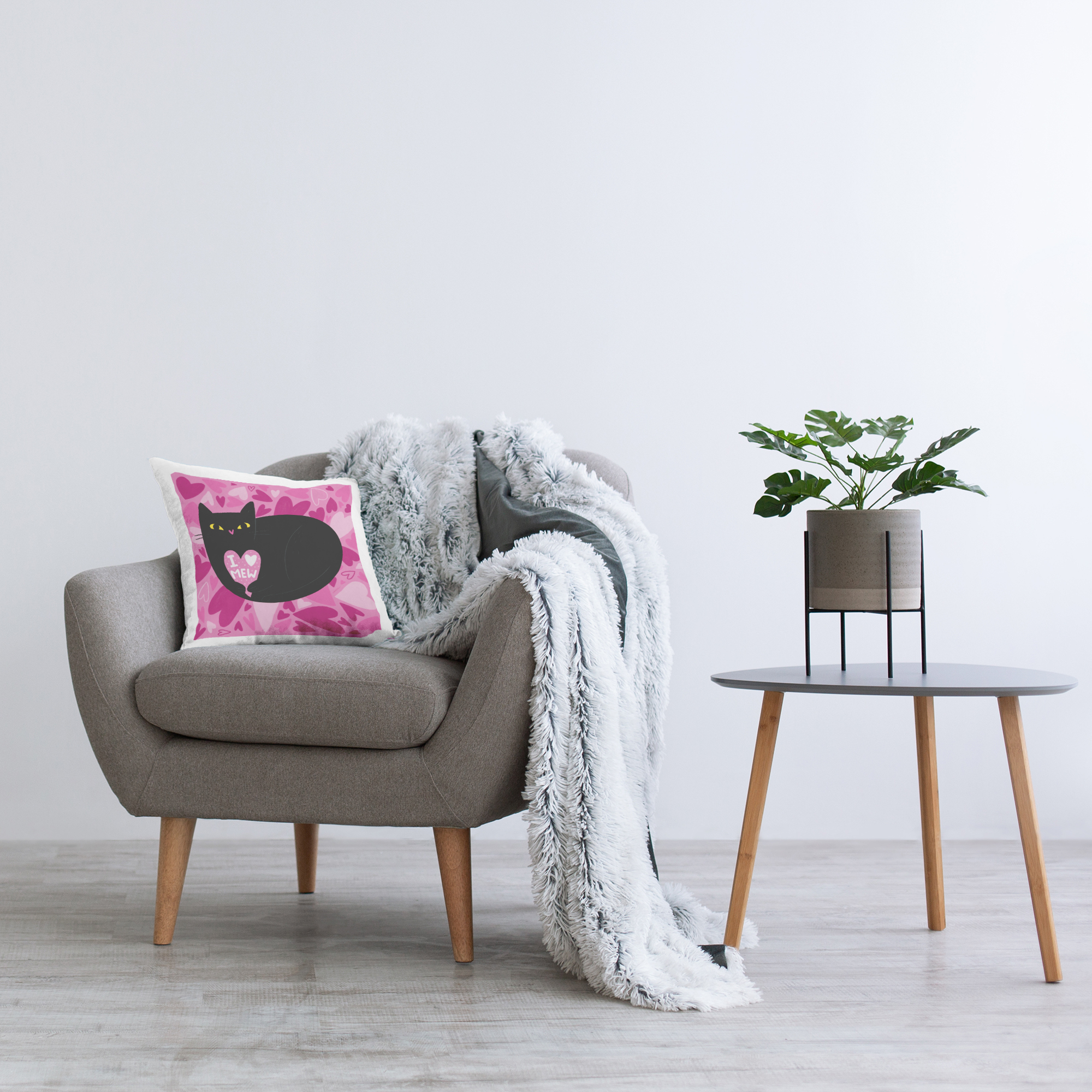 Stupell Industries I Love Mew Black Cat Decorative Printed Throw Pillow Design by Leeza Hernandez.