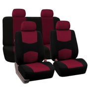 (4 pack) FH Group Universal Flat Cloth Fabric Full Set Car Seat Cover, Burgundy and Black