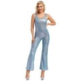 thumbnail image 3 of iixpin Women's Adult 70s Disco Outfit Halloween Sleeveless Flared Jumpsuit Long Bodysuit Costume Blue 170, 3 of 6